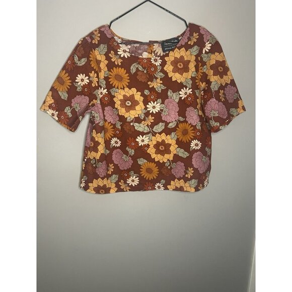 Modcloth Princess Highway Top Womens 14 Floral Short Sleeve Boxy Linen Blend - Picture 1 of 7